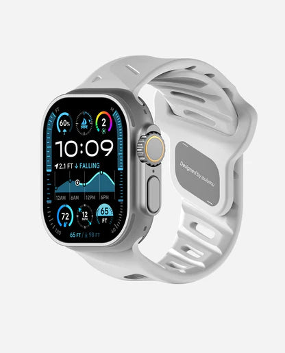 Smartwatch with a white band on a light gray background