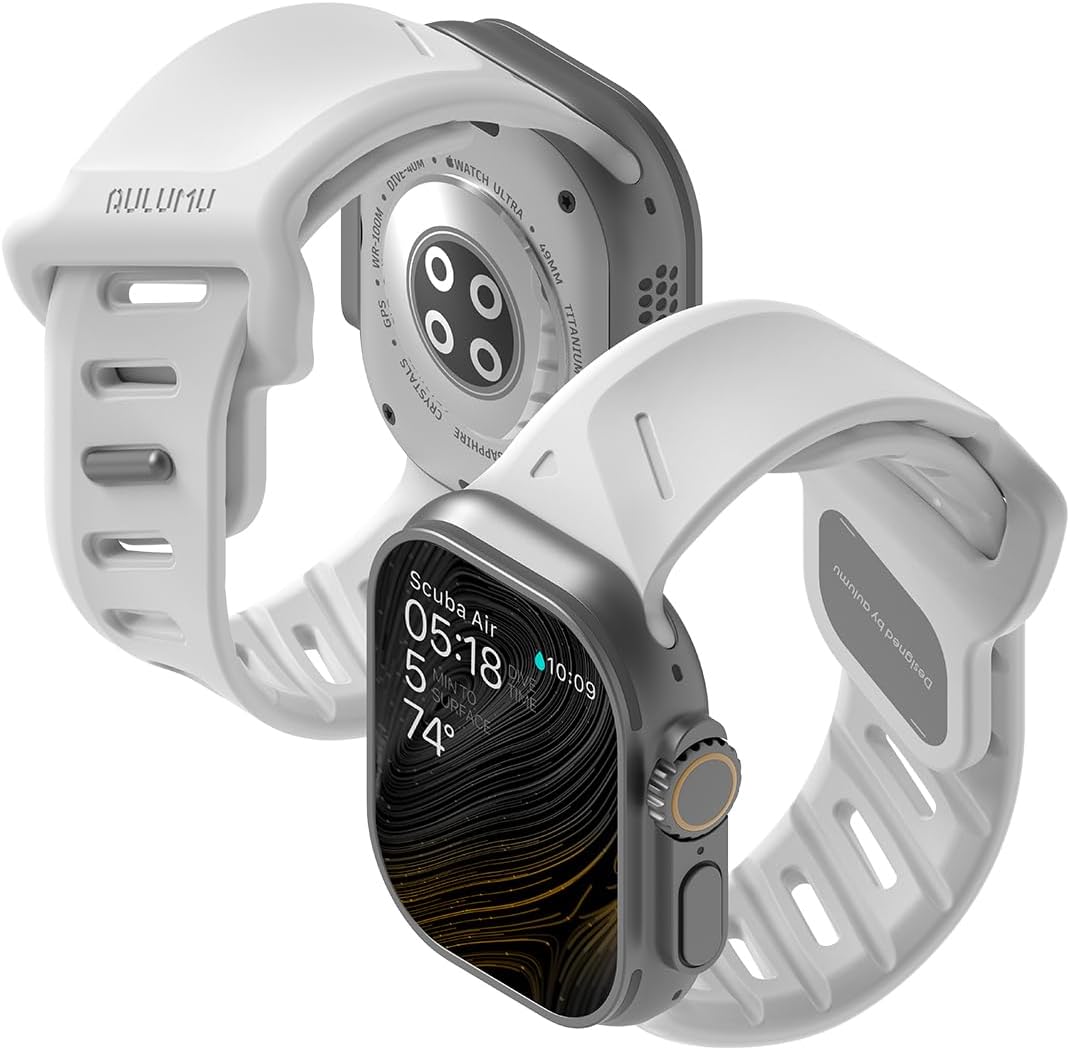 Smartwatch with a white band on a white background